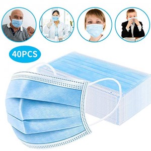 40pcs Disposable Face Masks Safety Mask Dust for Medical Dental Salon and Personal Health, 3-Ply with Comfortable Earloop (40pcs)