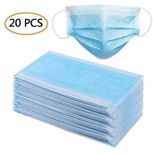 20pcs Disposable Face Masks Safety Mask Dust for Medical Dental Salon and Personal Health, 3-Ply with Comfortable Earloop