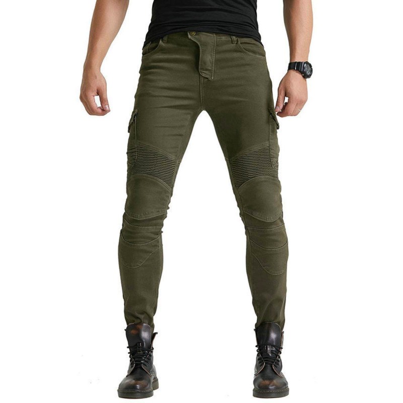 Men's Motorcycle Riding Pants Army Green, Denim Jeans Protect Pads ...