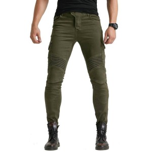 Men's Motorcycle Riding Pants Army Green, Denim Jeans Protect Pads Equipment with Knee and Hip Armor Pads